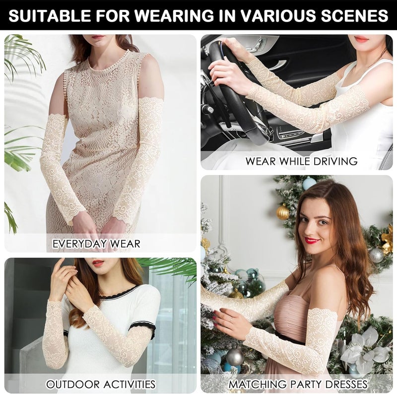 RainFlowwer Lace Arm Sleeves For Women Wedding Sleeve, Floral Long Fingerless Lace Gloves for Bridal Party Prom Costume - Image 3